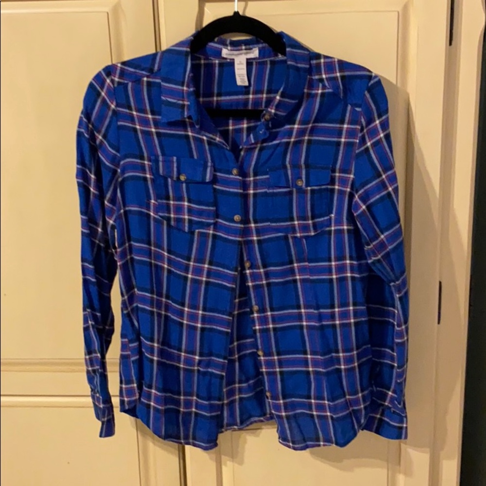 Blue plaid long sleeve button down